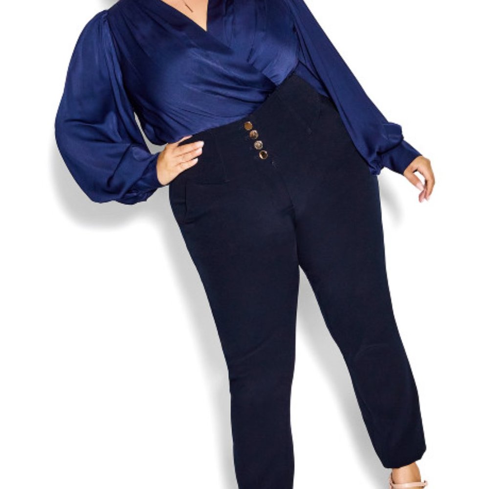 City Chic- Layla Corset Waist Stretch Pants- French Navy (Size 20) - Picture 4 of 6